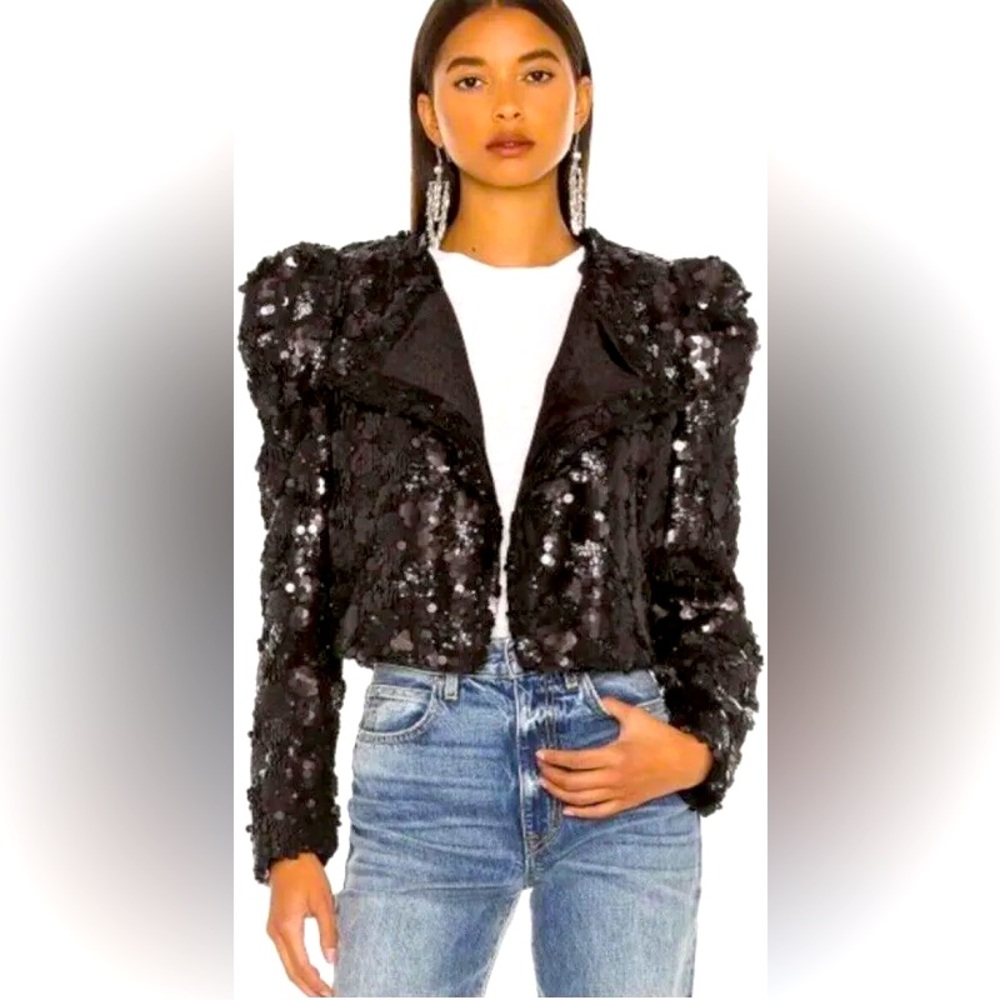 Blank NYC Sequin Puff Sleeve Black Jacket Small